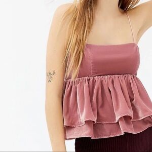 Urban Outfitters Olivia Velvet Tiered Peplum Top